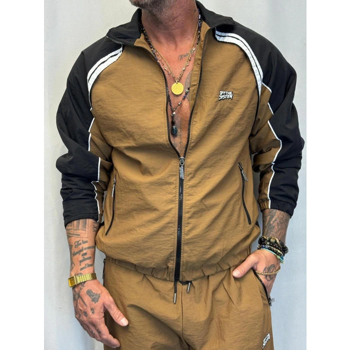 Vintage Şerit Detaylı Takım Camel