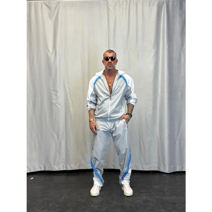 Vintage Şerit Detaylı Takım Gri