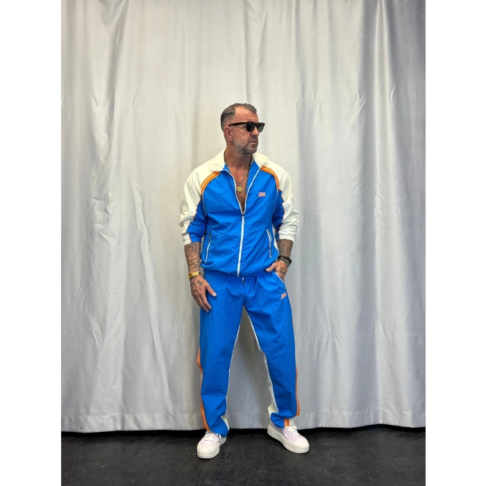 Vintage Şerit Detaylı Takım Mavi