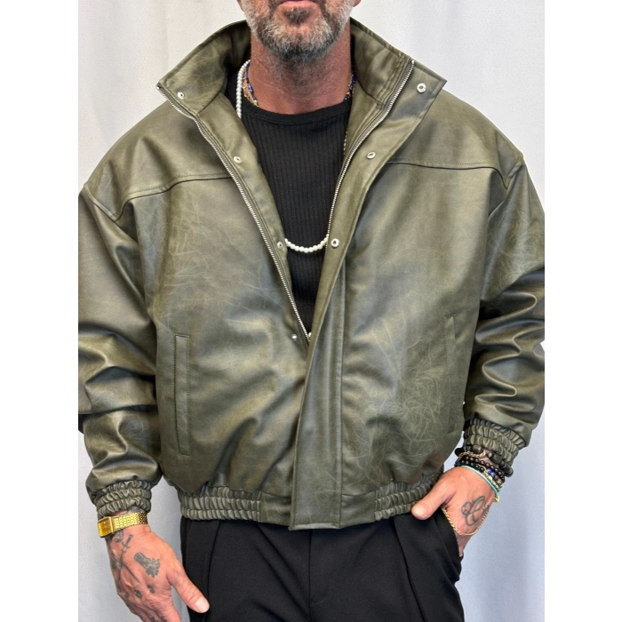 Washing Effect Pu Deri Mont Haki Yeşil