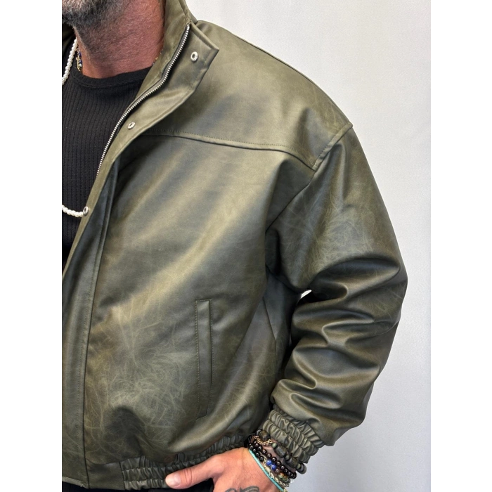 Washing Effect Pu Deri Mont Haki Yeşil