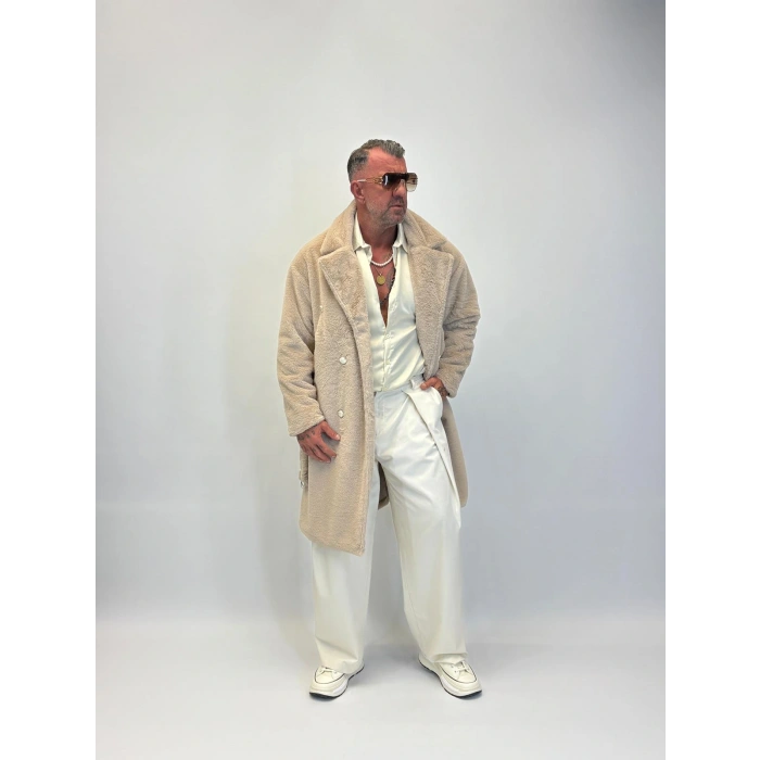 WELBOA Kürk Kemerli Kaban Bej