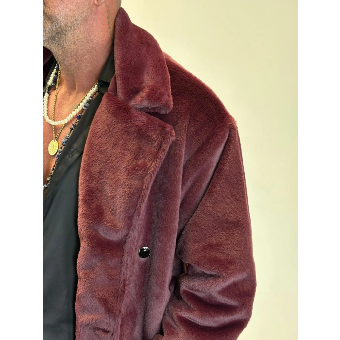 WELBOA Kürk Kemerli Kaban Bordo