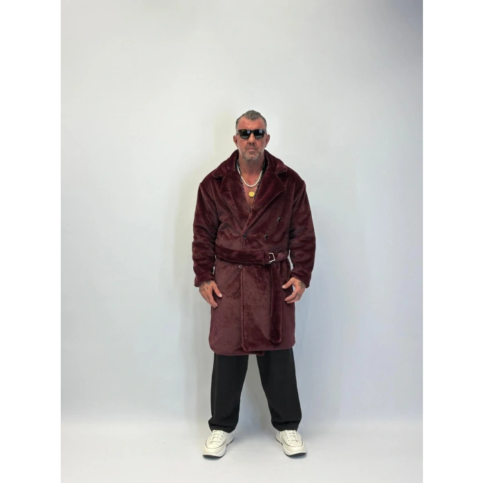 WELBOA Kürk Kemerli Kaban Bordo