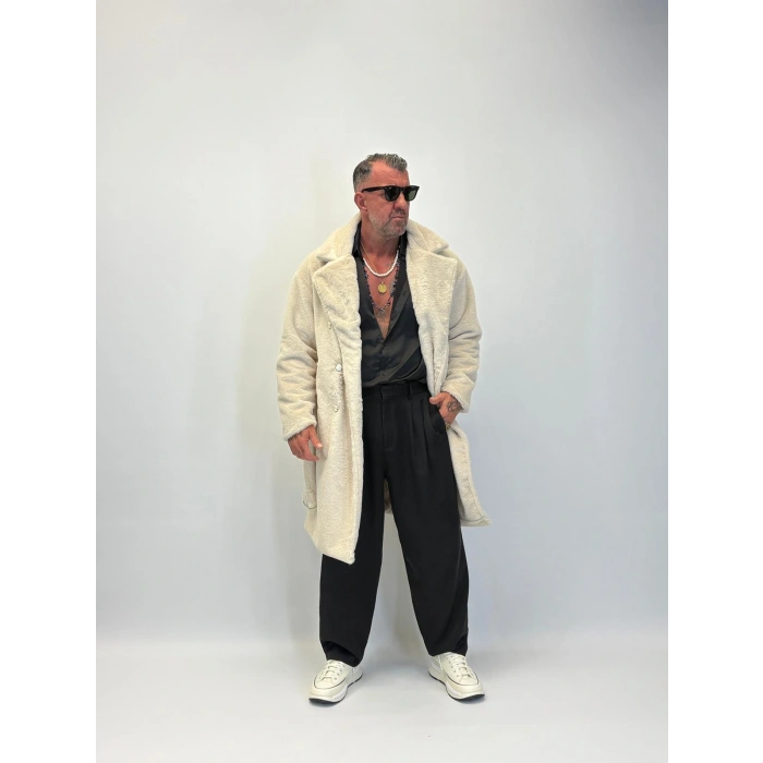 WELBOA Kürk Kemerli Kaban Ekru