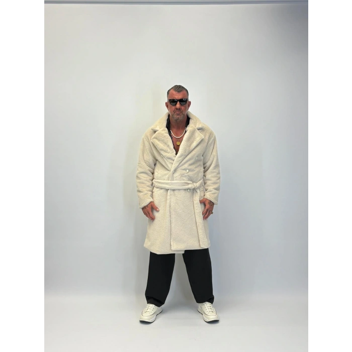 WELBOA Kürk Kemerli Kaban Ekru