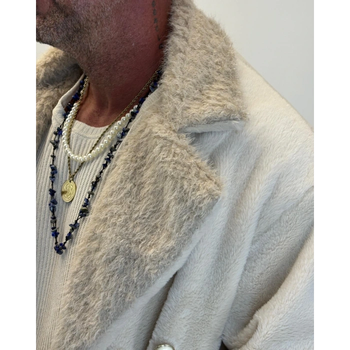 WELBOA Yakası Capo Kürklü Kaban Bej