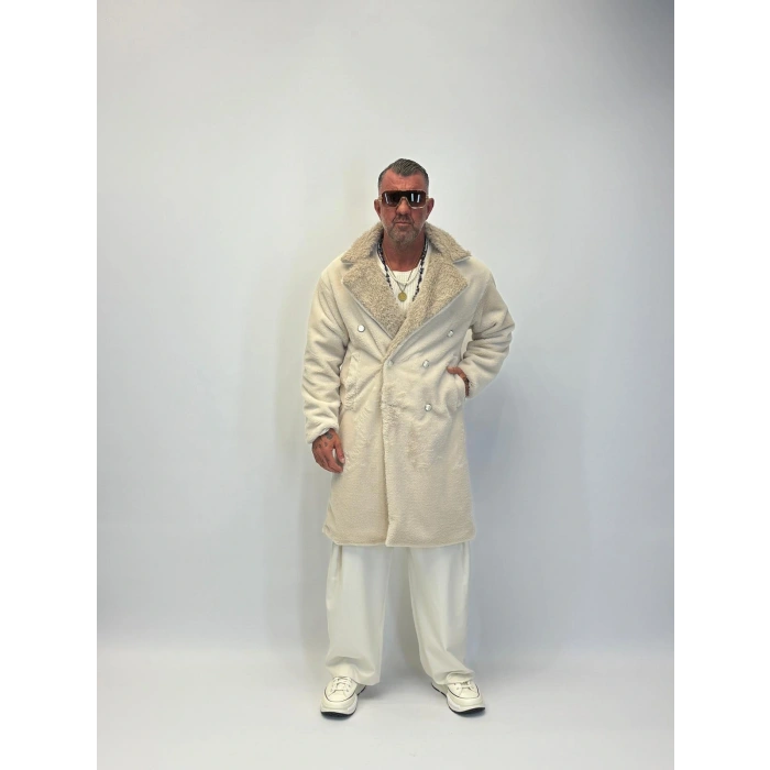 WELBOA Yakası Capo Kürklü Kaban Bej