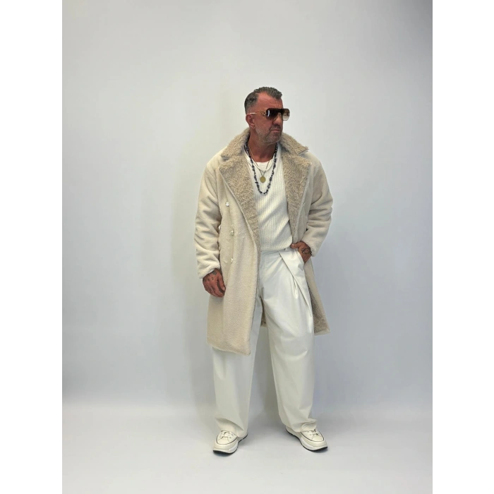 WELBOA Yakası Capo Kürklü Kaban Bej