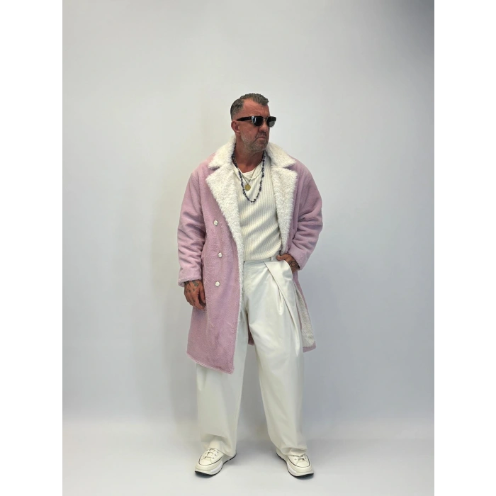 WELBOA Yakası Capo Kürklü Kaban Lila