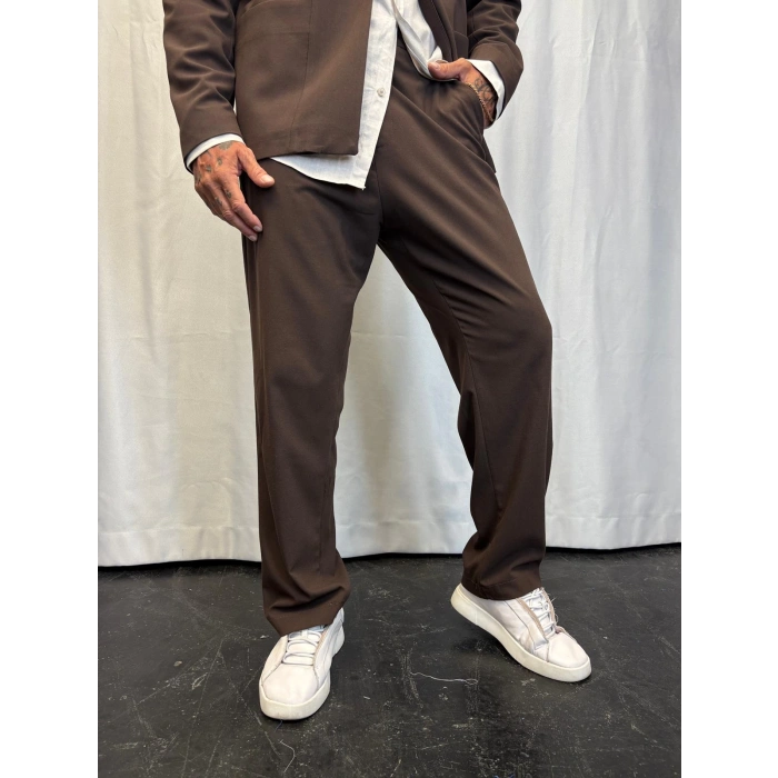 Yakasız Özel Üretim Takım Kahverengi