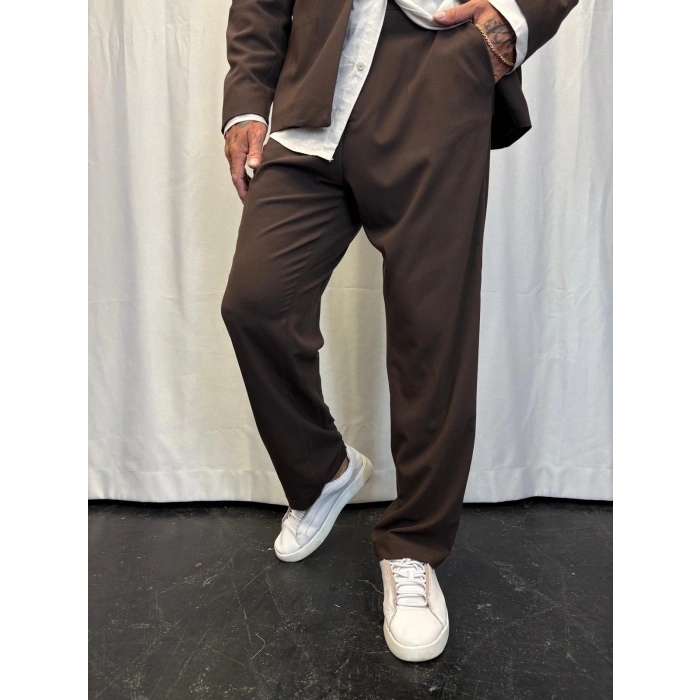 Yakasız Özel Üretim Takım Kahverengi