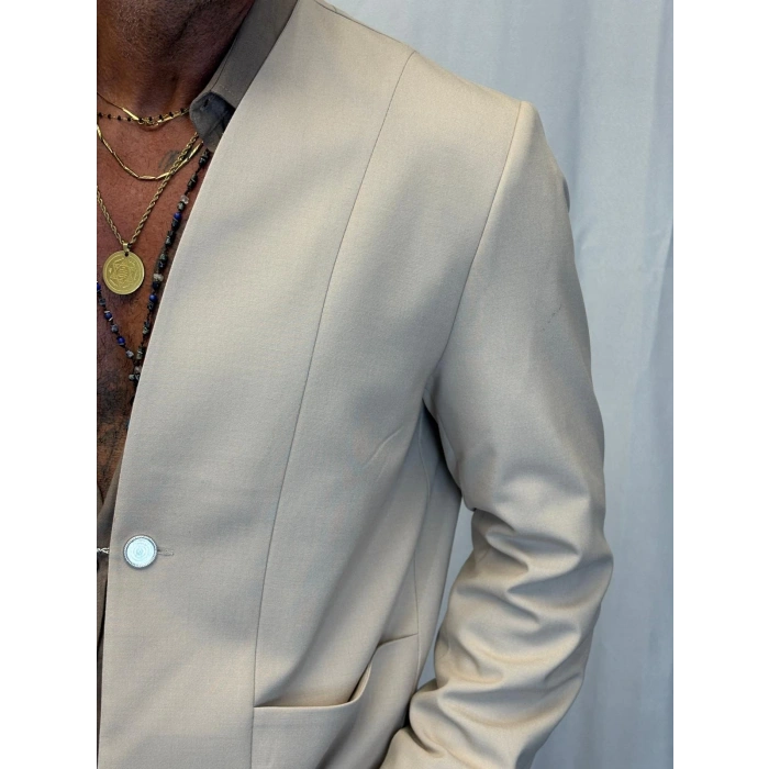 Yakasız Özel Üretim Takım Krem