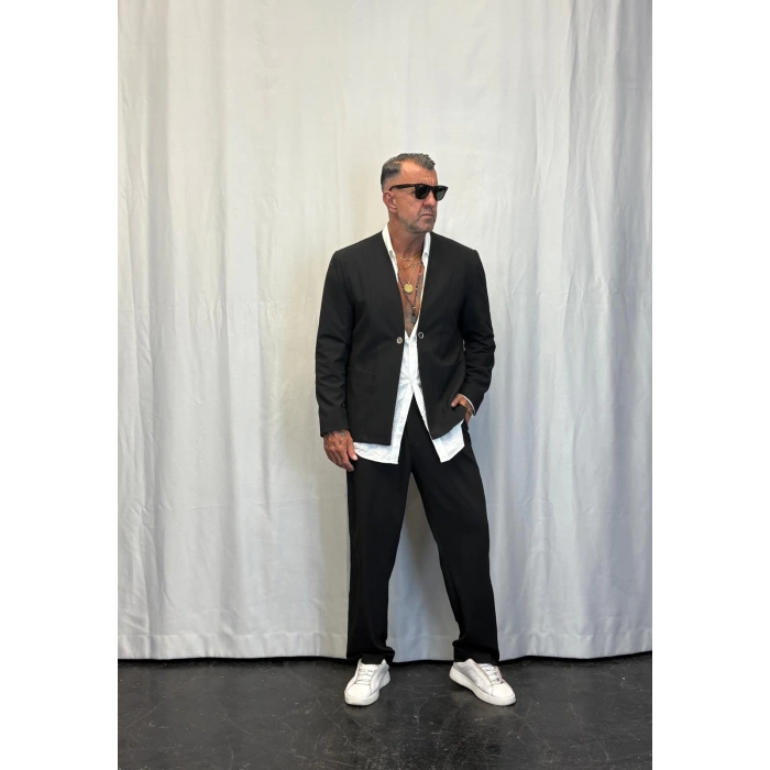 Yakasız Özel Üretim Takım Siyah