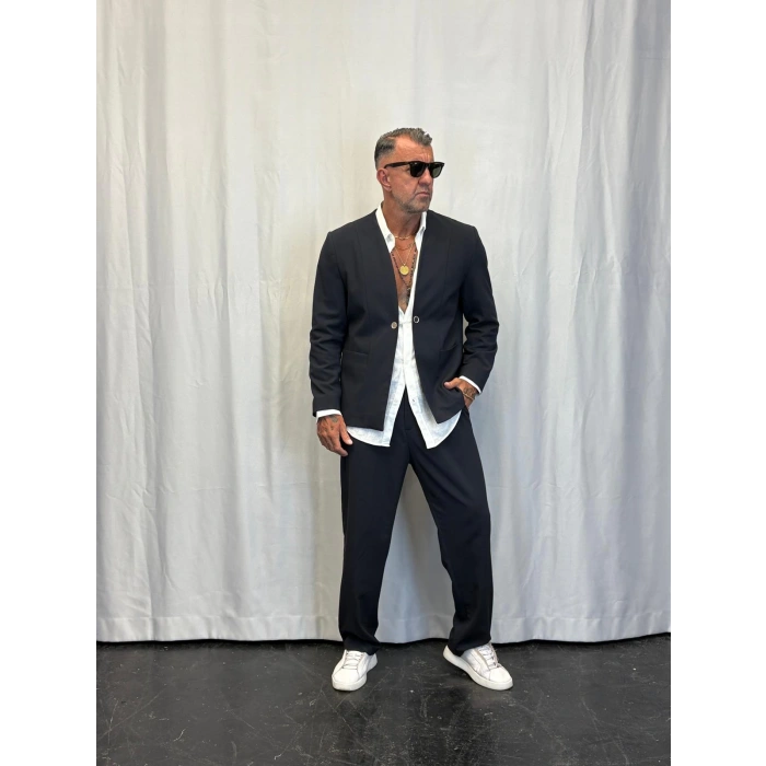 Yakasız Özel Üretim Takım Lacivert