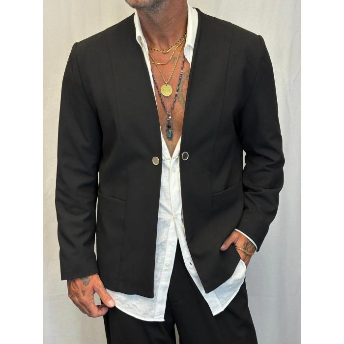 Yakasız Özel Üretim Takım Siyah