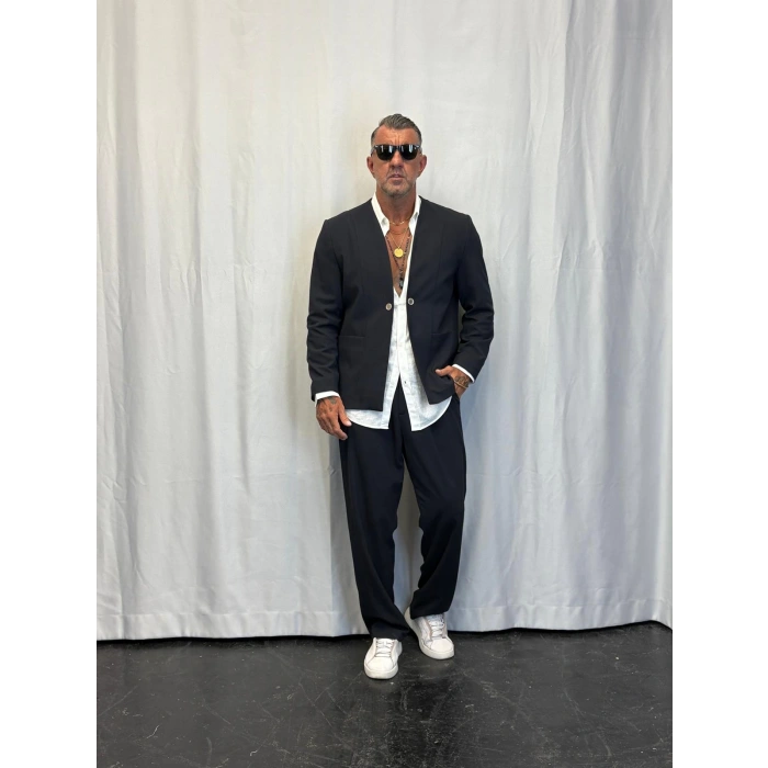 Yakasız Özel Üretim Takım Lacivert