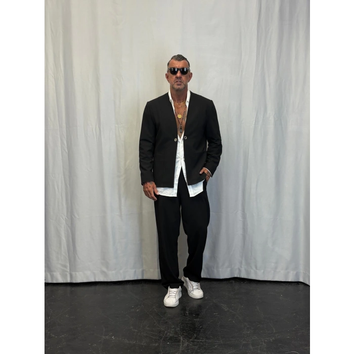 Yakasız Özel Üretim Takım Siyah