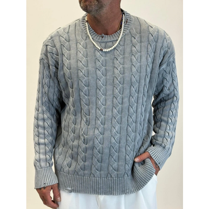 Yıkamalı Örgü Kazak Gri