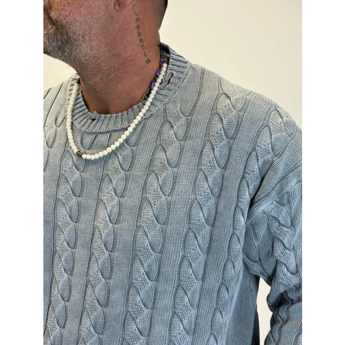 Yıkamalı Örgü Kazak Gri