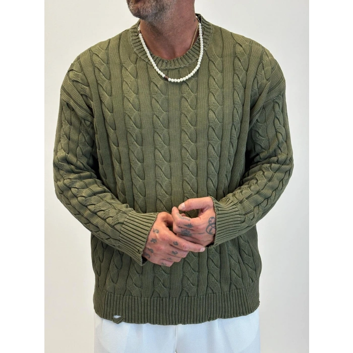 Yıkamalı Örgü Kazak Haki