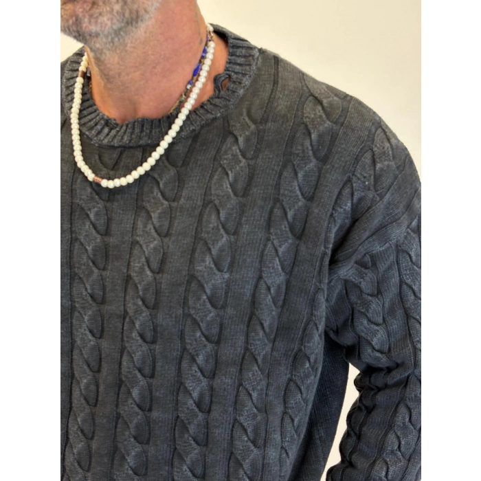 Yıkamalı Örgü Kazak Siyah