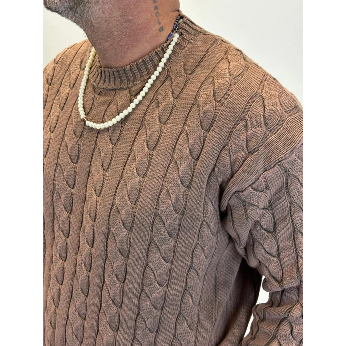 Yıkamalı Örgü Kazak Kahverengi