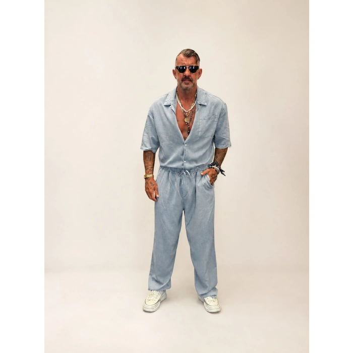 Yıkamalı Tencel Relax Takım Bebe Mavi