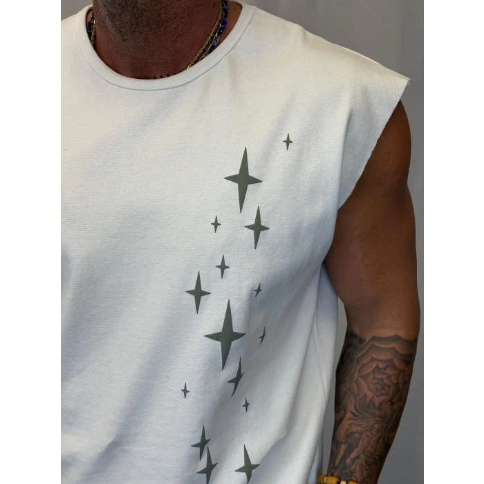 Yıldız Kolsuz T-Shirt Beyaz