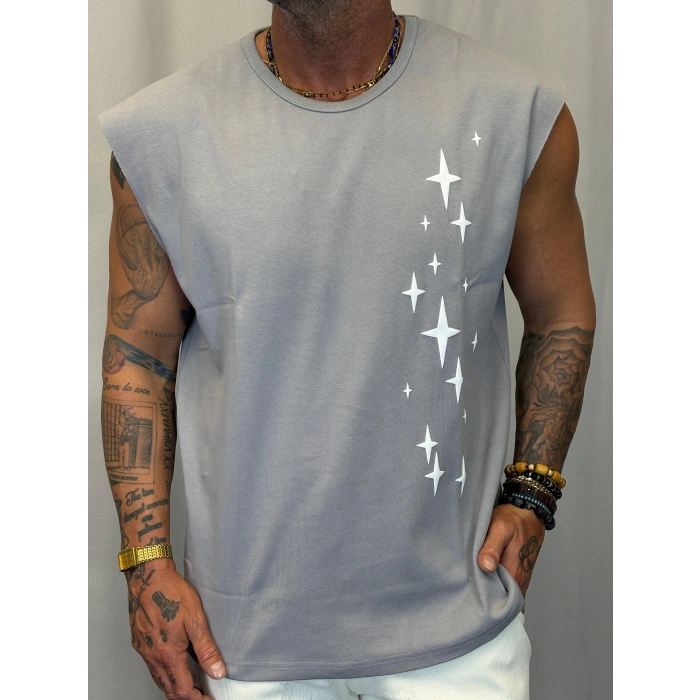 Yıldız Kolsuz T-Shirt Gri
