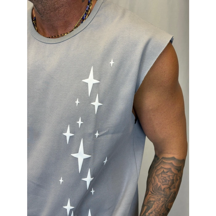 Yıldız Kolsuz T-Shirt Gri
