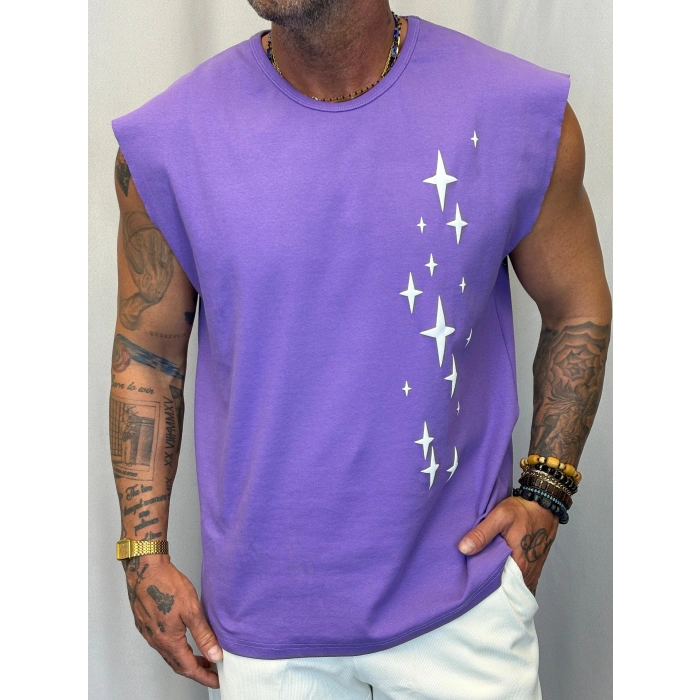 Yıldız Kolsuz T-Shirt Mor