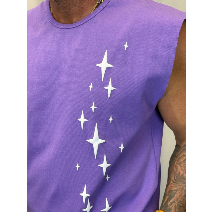 Yıldız Kolsuz T-Shirt Mor