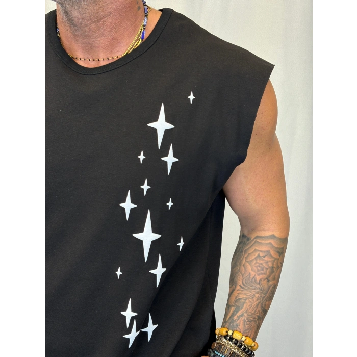 Yıldız Kolsuz T-Shirt Siyah