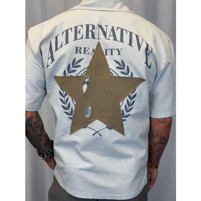 Yıldız Nakışlı Pamuk Gömlek Beyaz