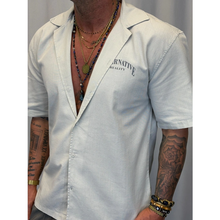 Yıldız Nakışlı Pamuk Gömlek Beyaz