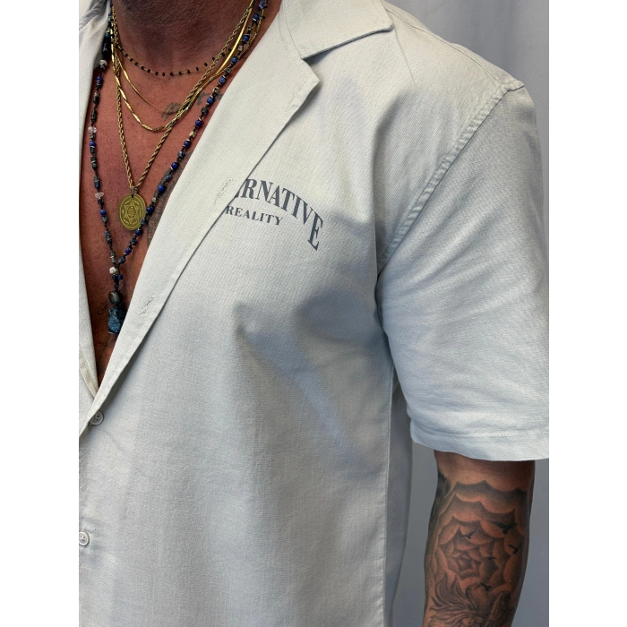 Yıldız Nakışlı Pamuk Gömlek Beyaz