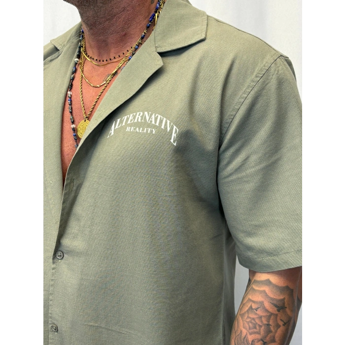 Yıldız Nakışlı Pamuk Gömlek Haki