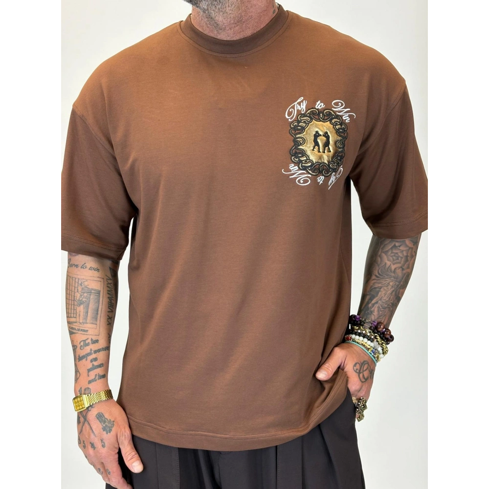 Boxing Nakışlı T-shirt Kahve