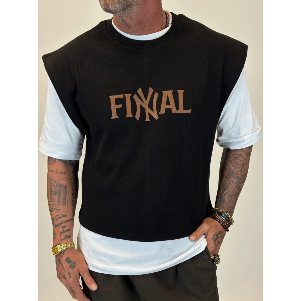 NY Final Çift Katlı Crop +T-shirt Siyah