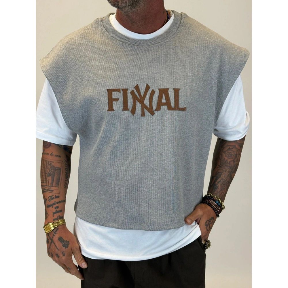 NY Final Çift Katlı Crop +T-shirt Gri
