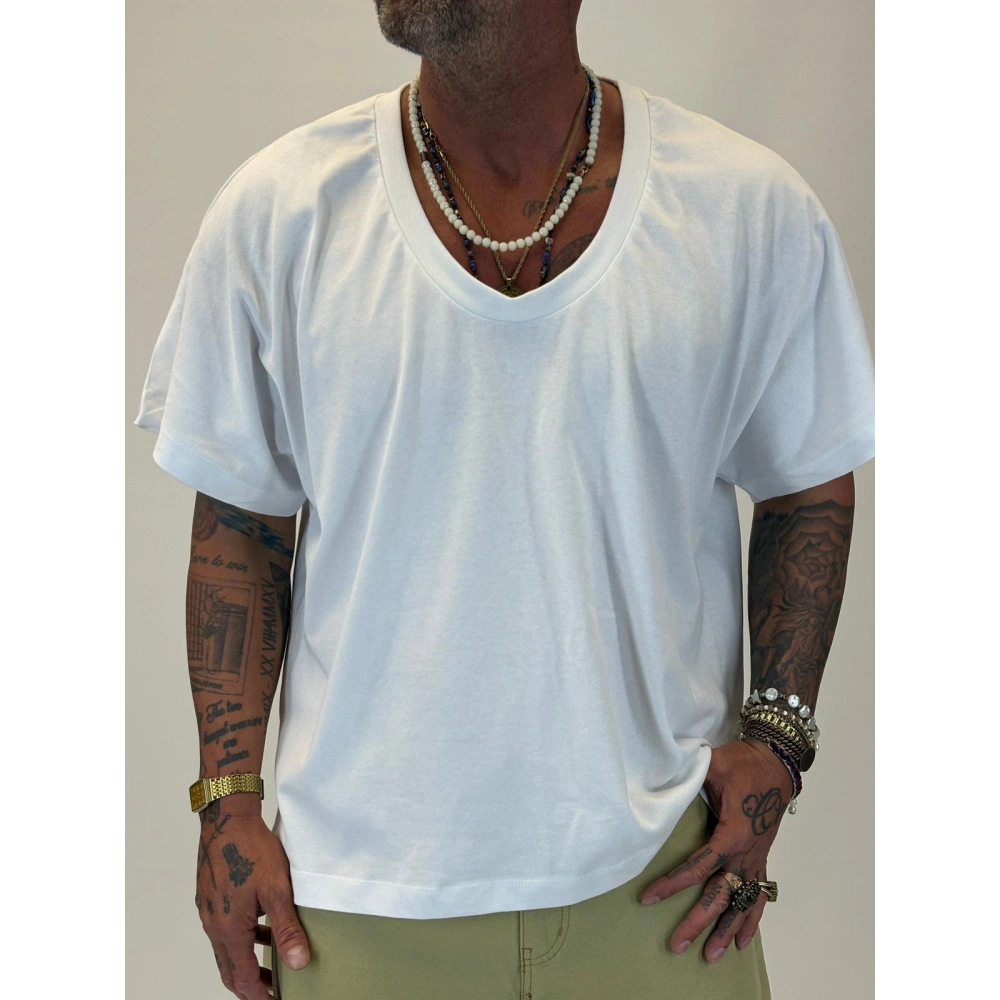 Tky Açık Yaka Oversize Crop T-shirt Beyaz