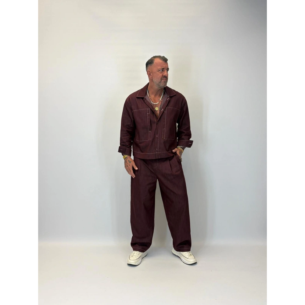 Organic Tencel Dikiş Detaylı Takım Bordo