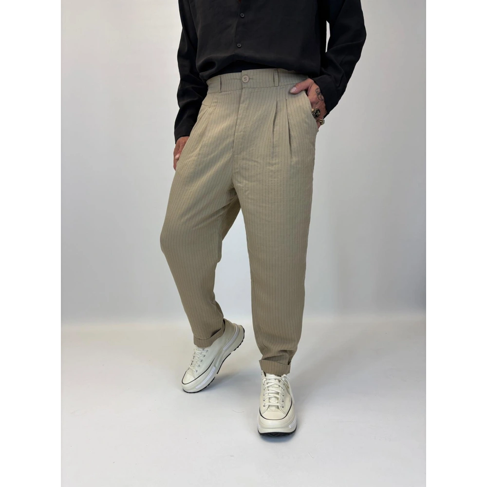 Double Paça Çizgili Pantolon Haki