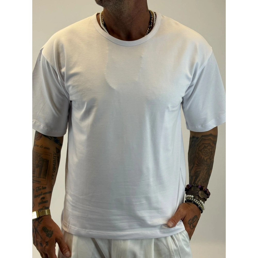 Açık Yaka Relax Fit T-shirt Gri