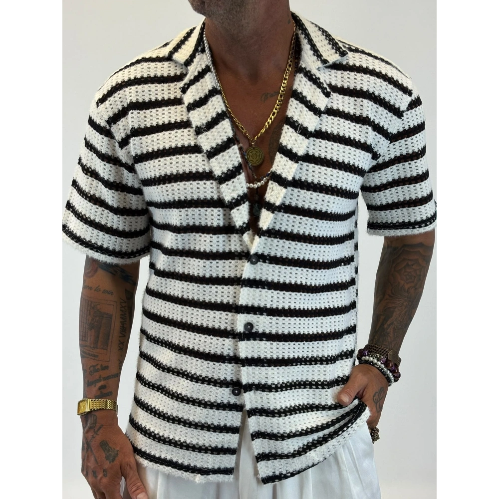 Enine Çizgili Triko Gömlek Siyah