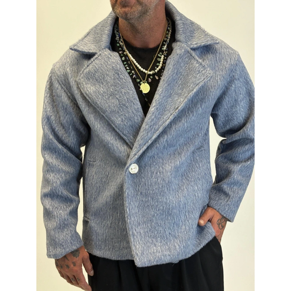 Fransız Cashmere Kruvaze Tek Düğme Kaban Gri