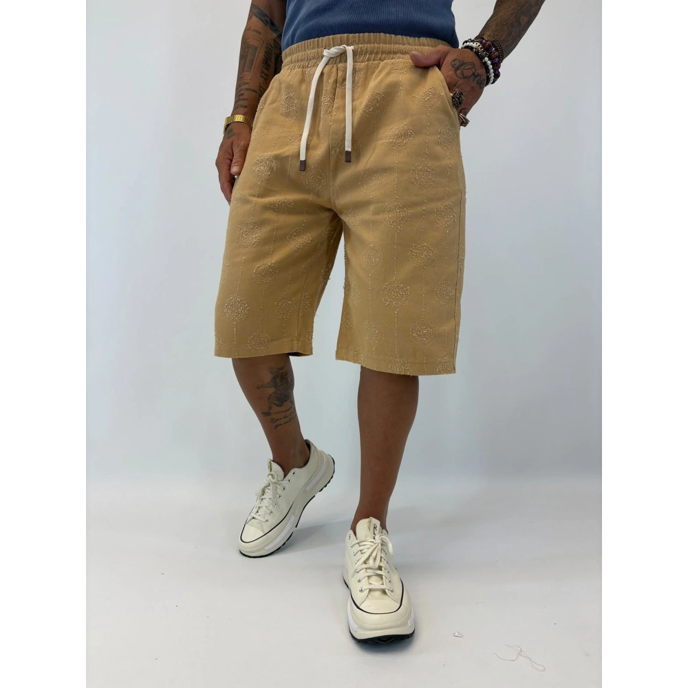 Gabardin Desenli Long Shorts Camel
