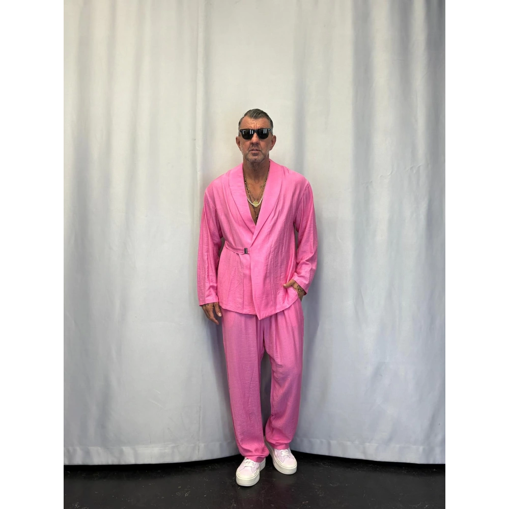 İpek Desenli Takım Elbise Pembe