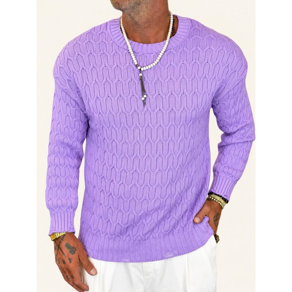 Knit Arcylic Yıpratma Kazak Lila